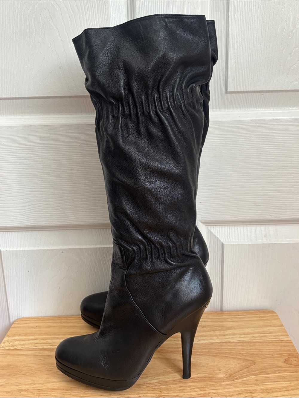 Michael Kors Black Ruched Knee-High Stiletto Boots Size 9 sexy boot mob wife